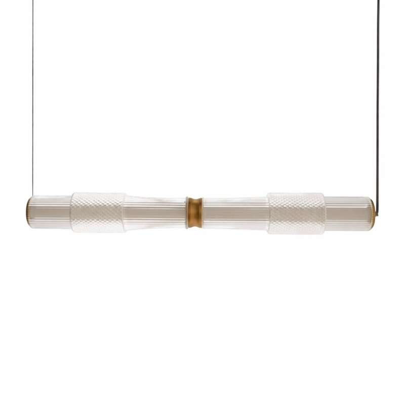 Grande suspension horizontale Led Mojo Verre clair Et Laiton, MILLUMINE