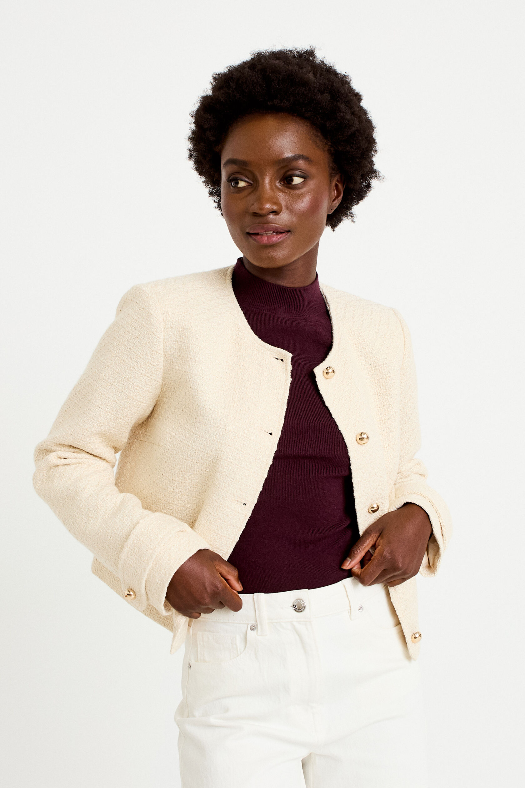 Veste tweed cintrée col mao, CACHE CACHE