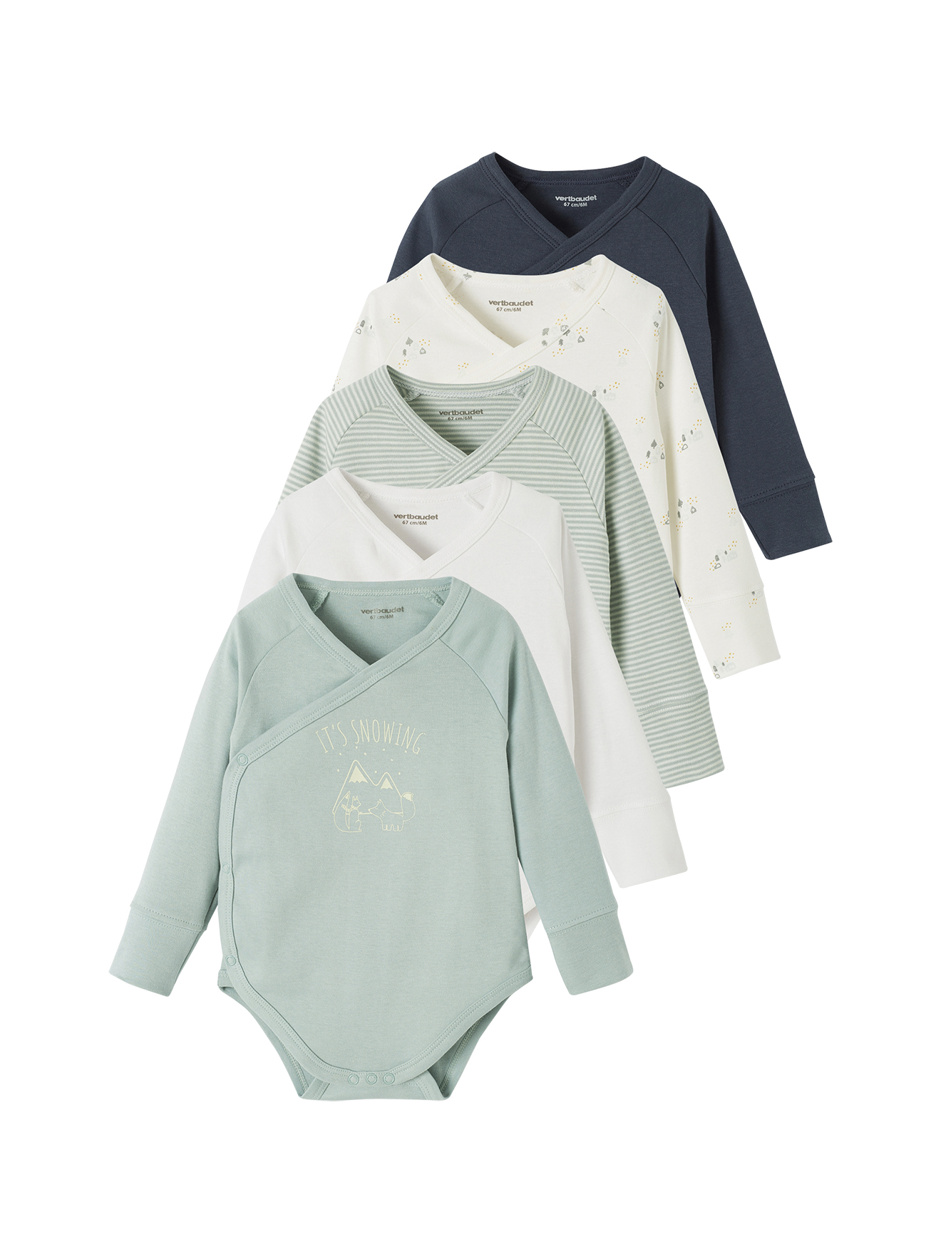 Lot de 5 bodies évolutif ouverture naissance, VERTBAUDET