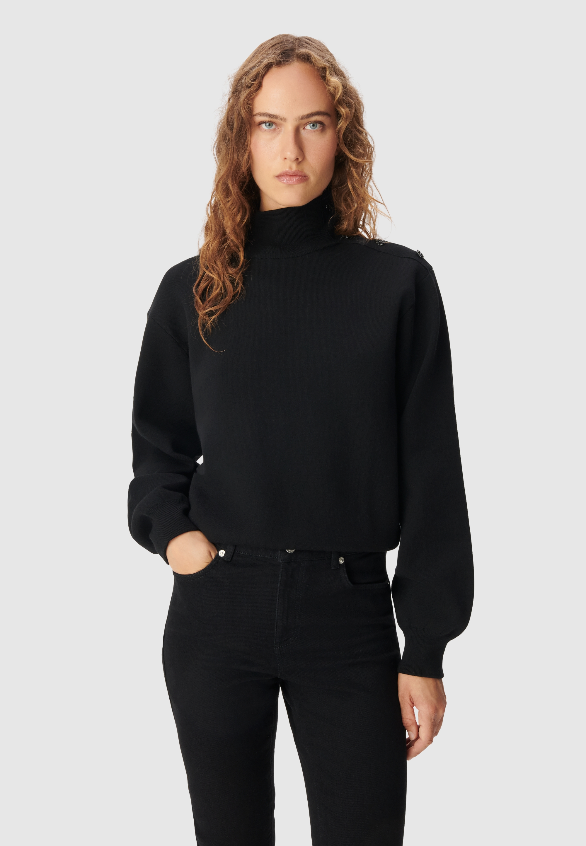 Pull tricot boutons strass épaules, IKKS
