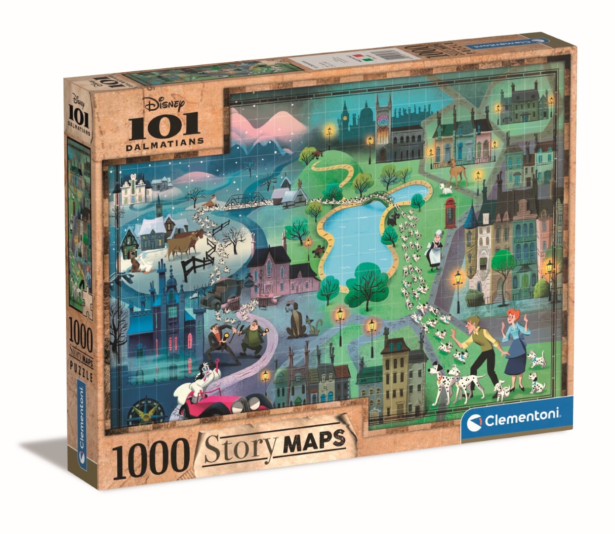 Disney Maps - 1000 pièces - Les 101 Dalmatiens, CLEMENTONI