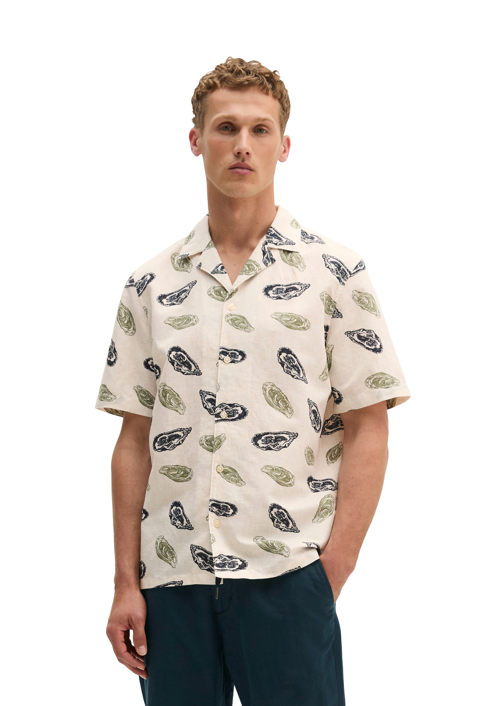 Chemise à manches courtes regular en lin et en coton bio, MARC O'POLO