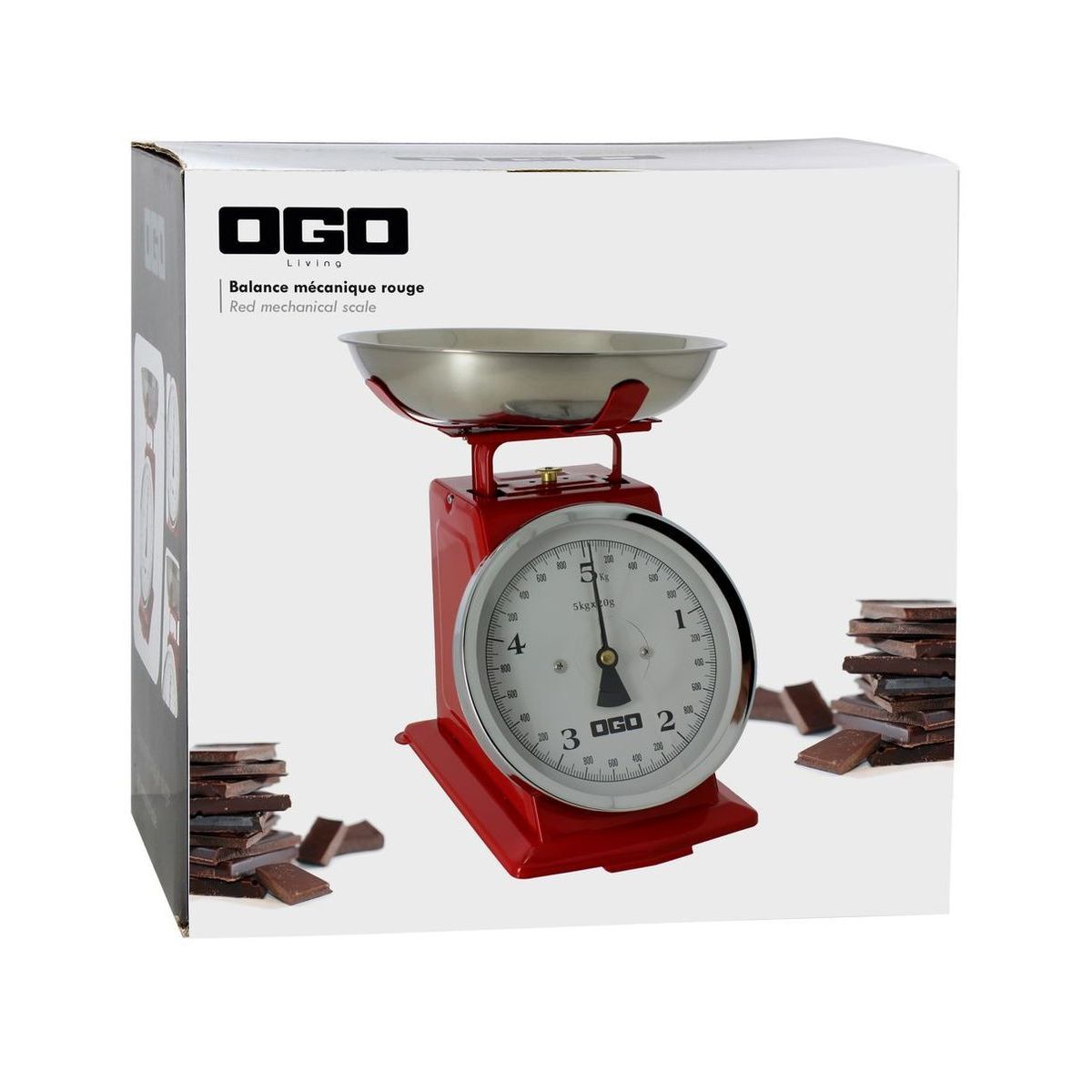 Balance de cuisine mécanique en inox rouge 5kg/20g rouge Ogo
