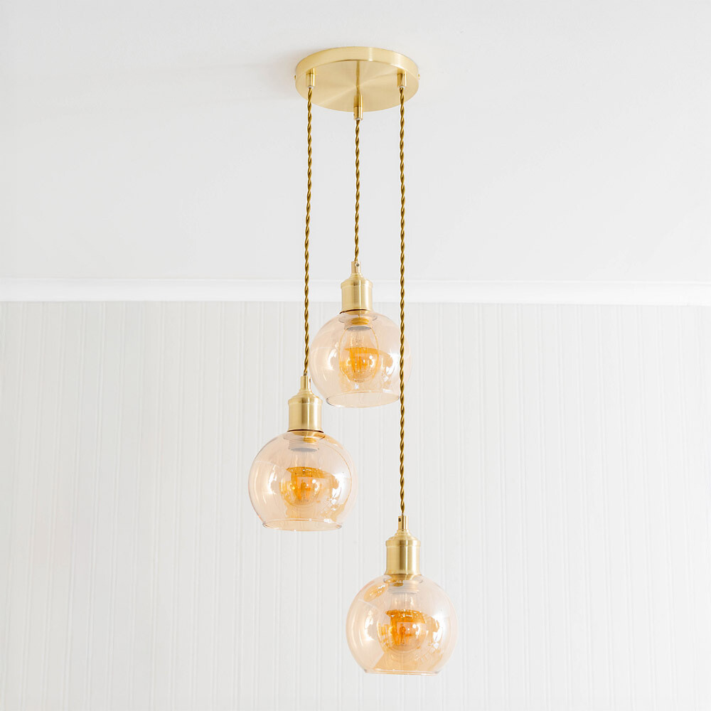 Brady 3-Light Amber Glass Cluster Pendant Light, SO'HOME