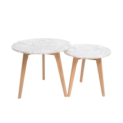 Oak Nest Of Tables with White Marble Top SO'HOME