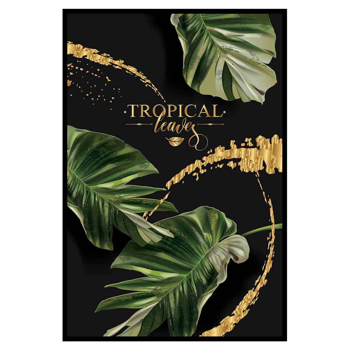 Affiche encadrée tropicale feuilles exotiques fond noir, HEXOA
