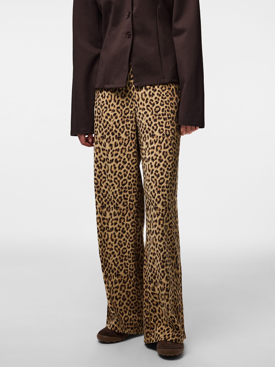 Pantalon large imprimé léopard, PIECES