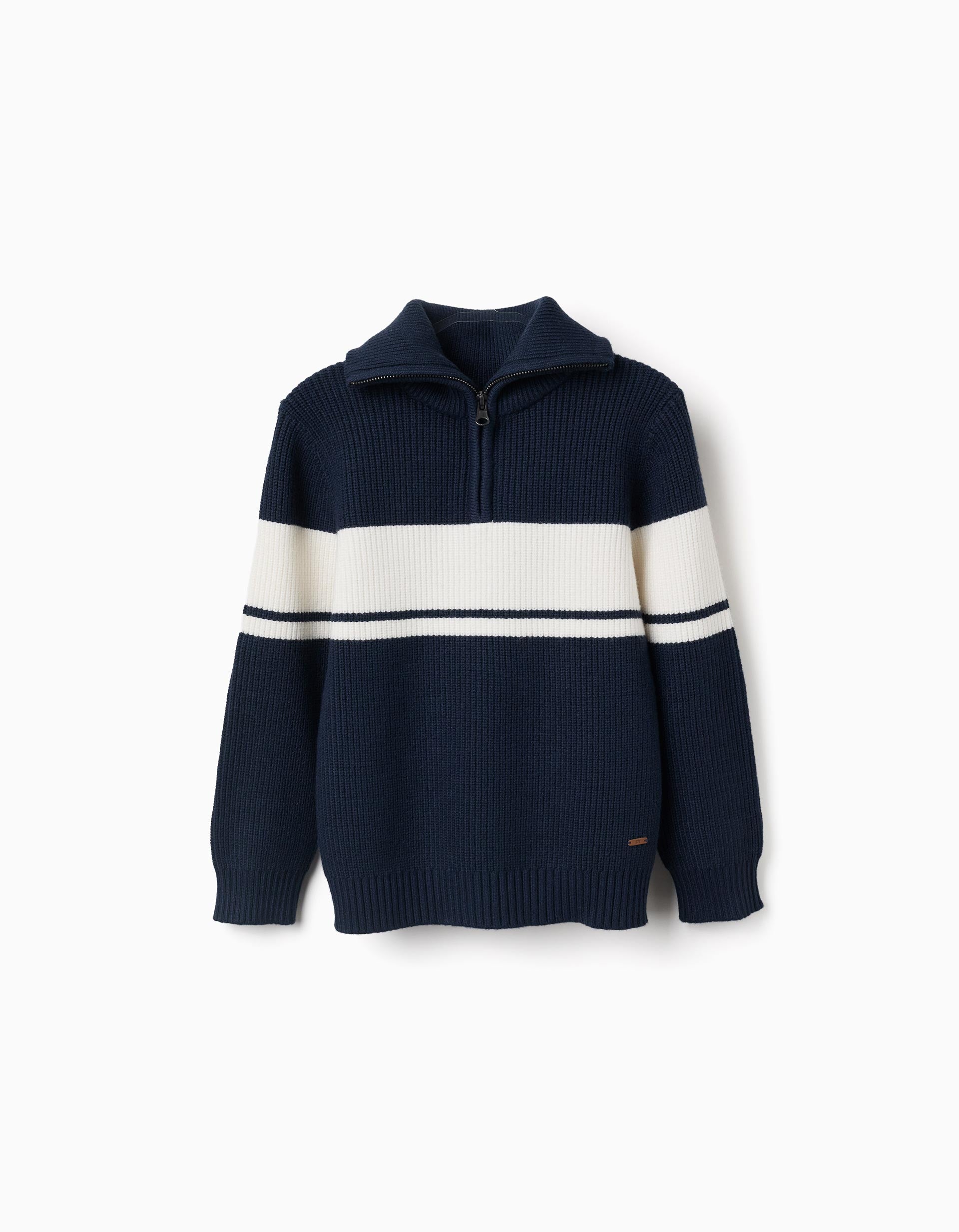 Pull en maille à col zippé à rayures, ZIPPY