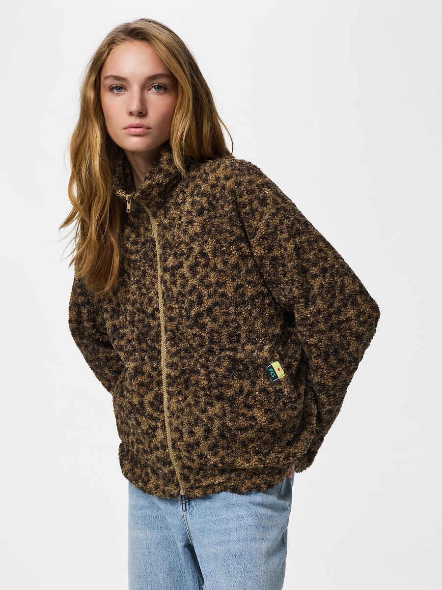 Veste polaire imprimé léopard, PIECES