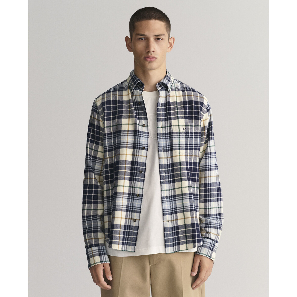 Checked Cotton Flannel Shirt in Regular Fit