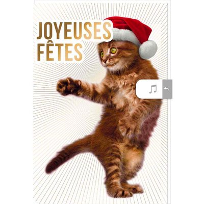 Carte de vœux musicale Joyeuses Fêtes chaton DRAEGER PARIS
