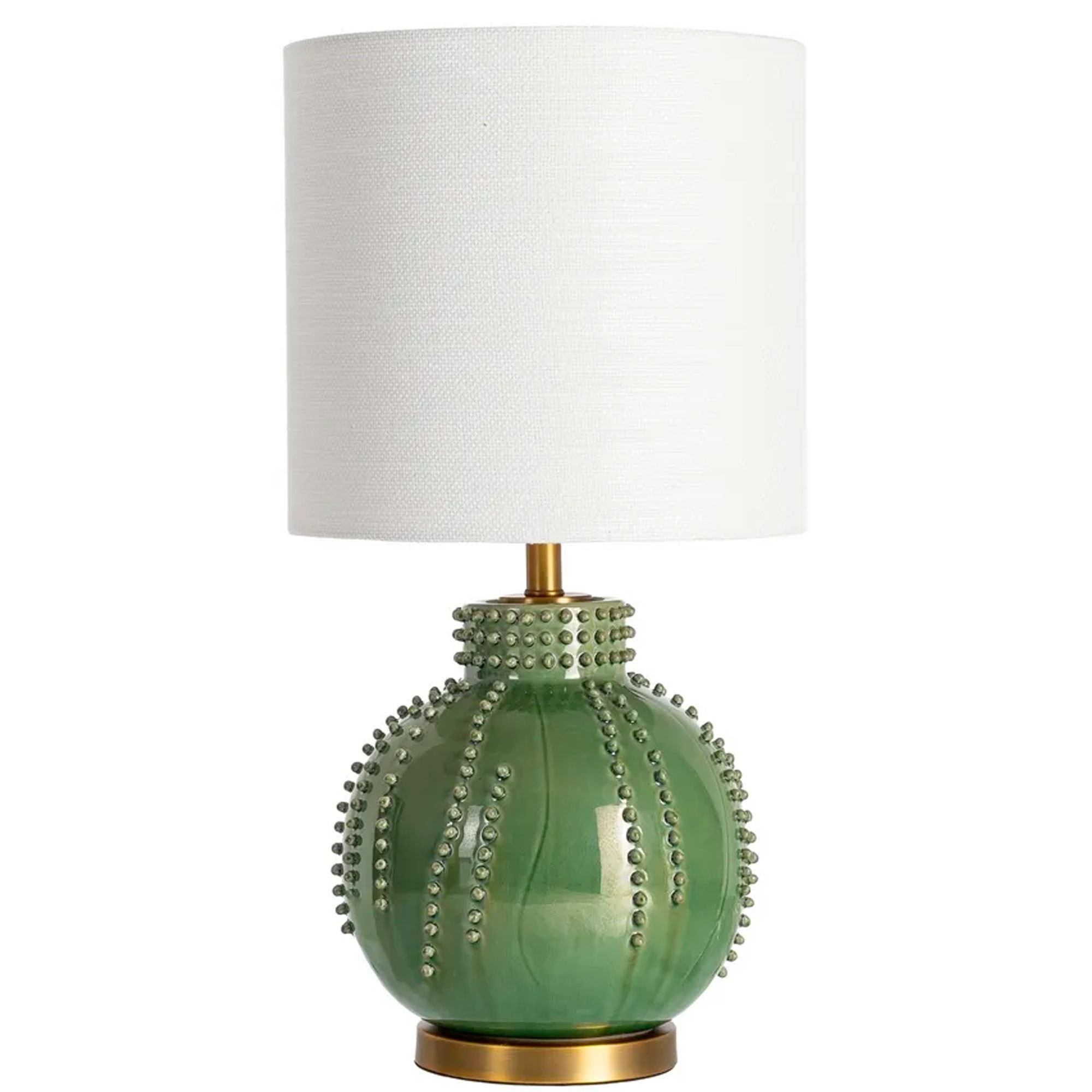 Lampe à poser en céramique verte et abat-jour lin blanc 35x35x69cm, WADIGA