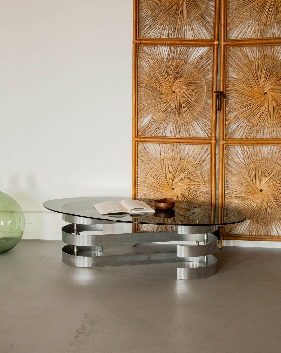 Table basse en verre fumé et inox Donna N°1546 - Bon état, DEBONGOUT