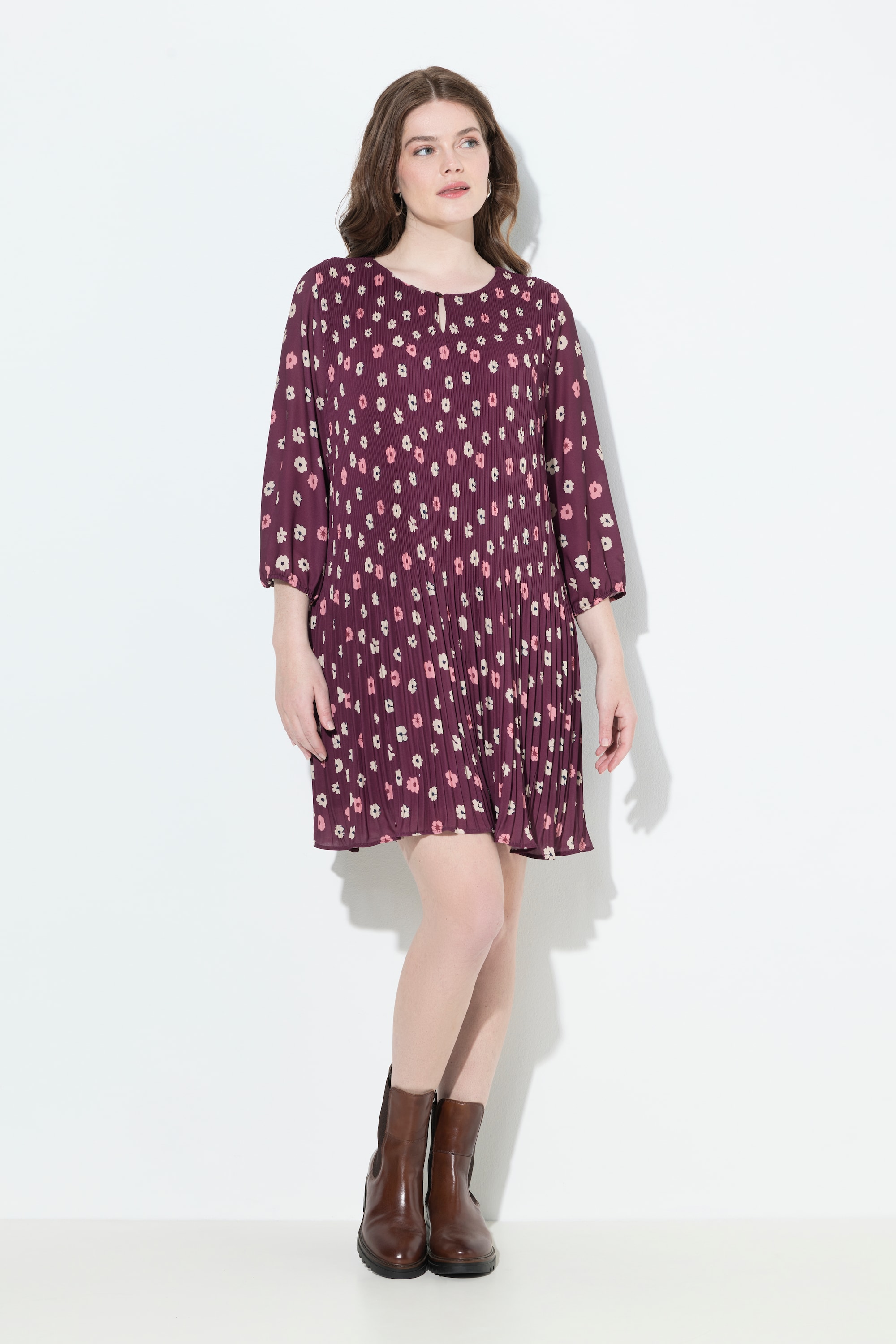 Robe plissée doublée, motif à fleurs, ULLA POPKEN