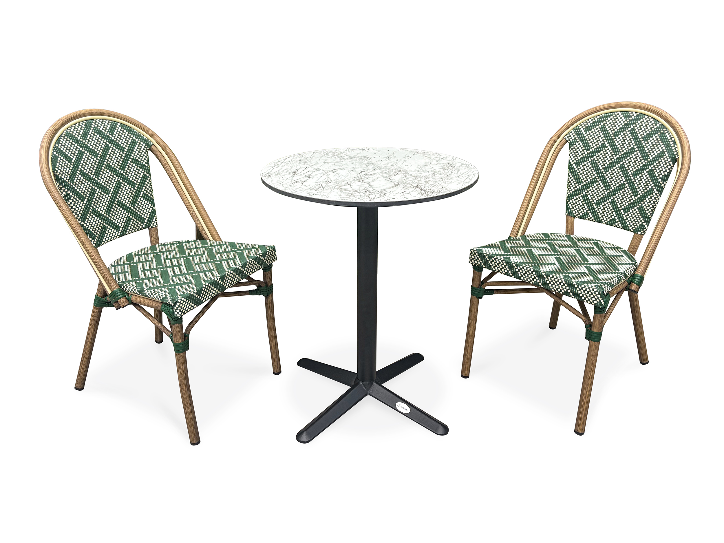 Ensemble repas de jardin en acier et plateau rond en HPL BISTRO, DCB GARDEN