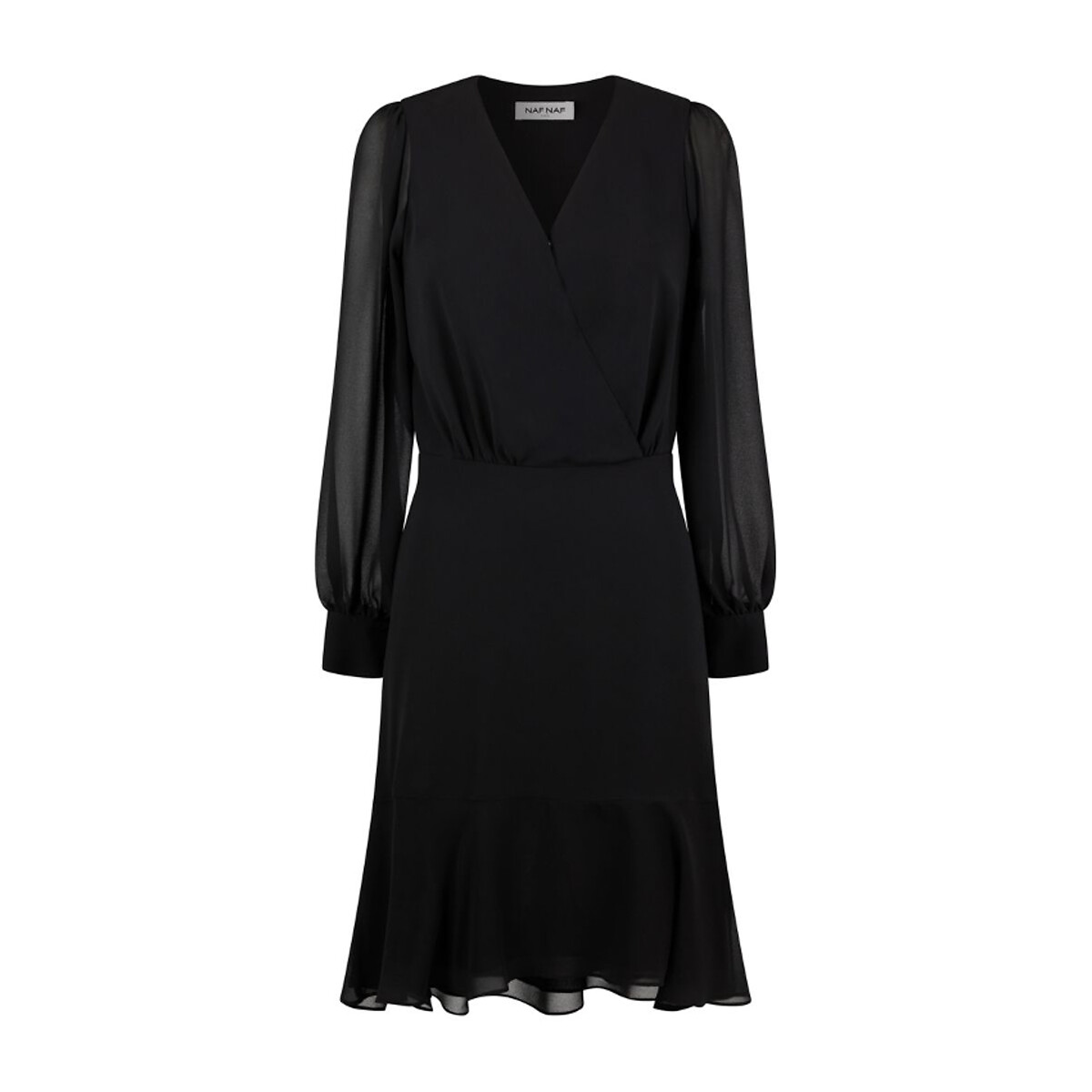 Voile Long Sleeve Dress with Crossover Neckline