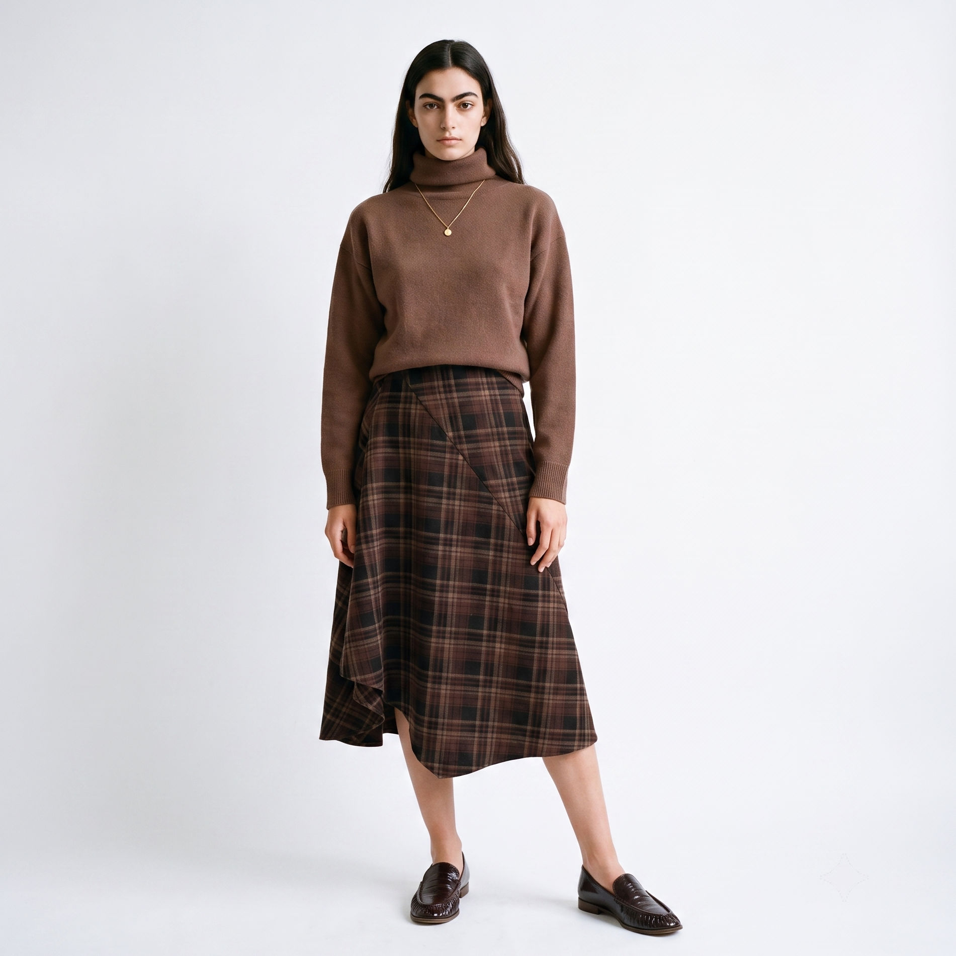 Jupe femme midi carreaux ourlet asymétrique fermeture zippée CLELINE, ARTLOVE