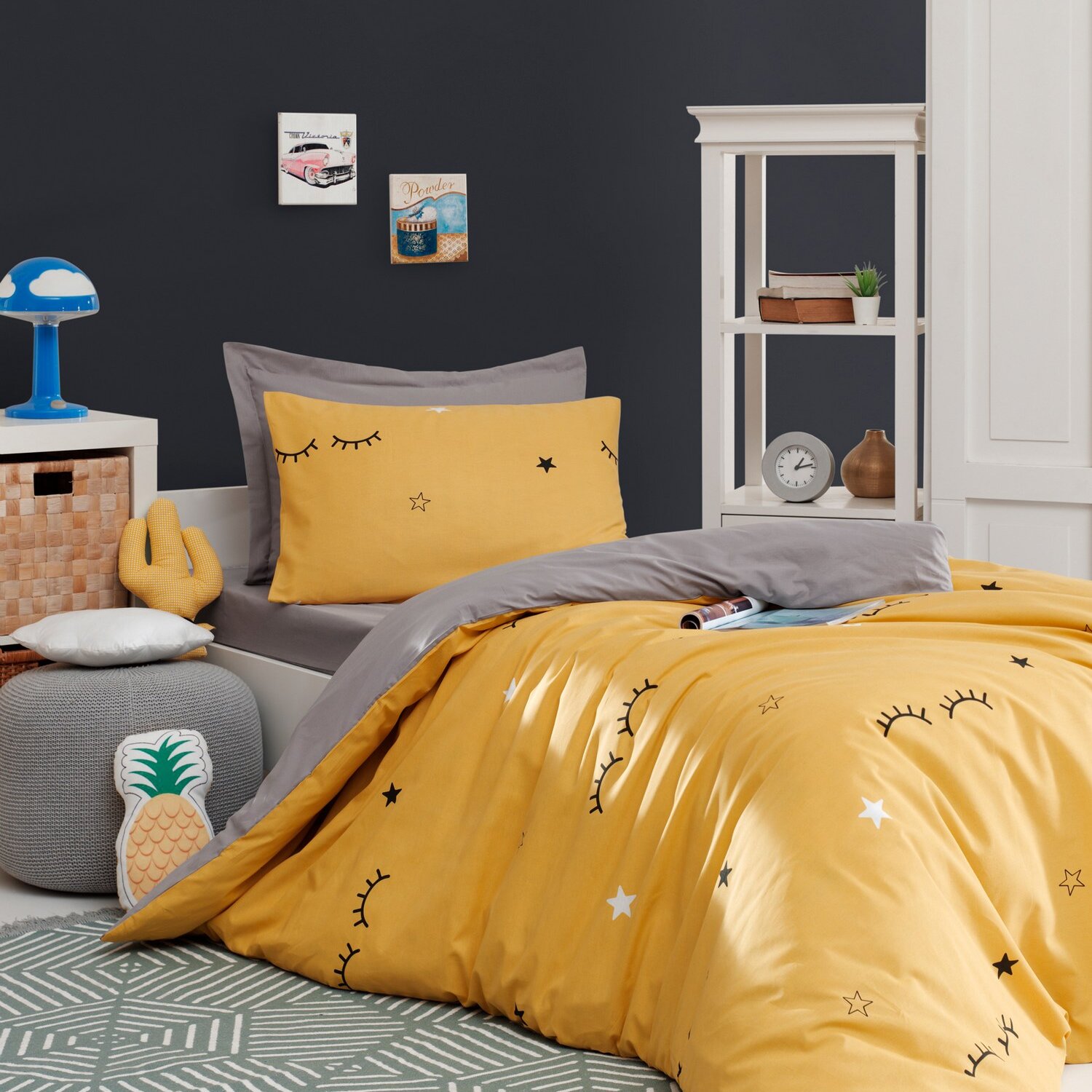 Parure de lit enfant en satin de coton et polyester, Dide, C DESIGN HOME TEXTILE