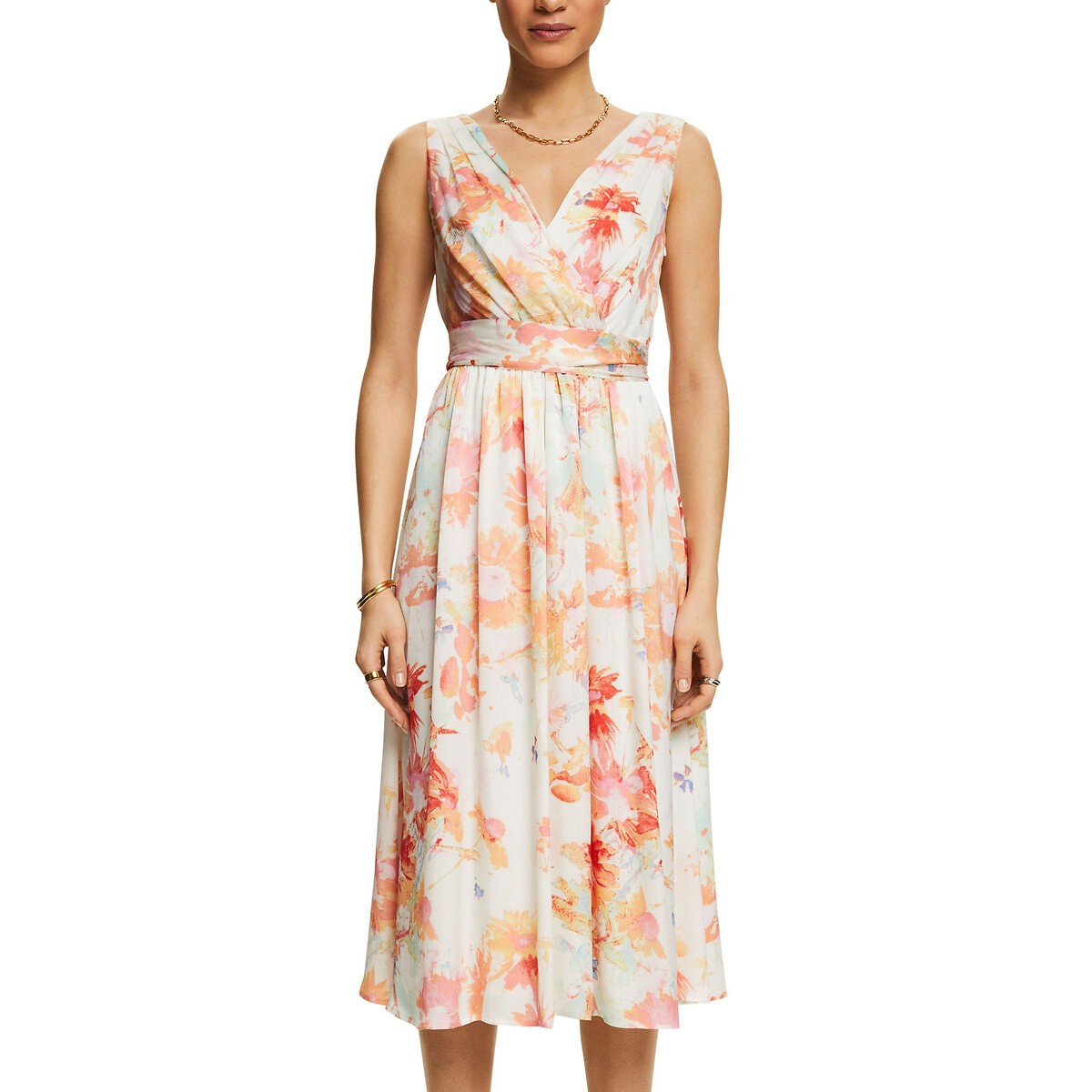 Image of Recycled Midi Dress with Wrapover Neck