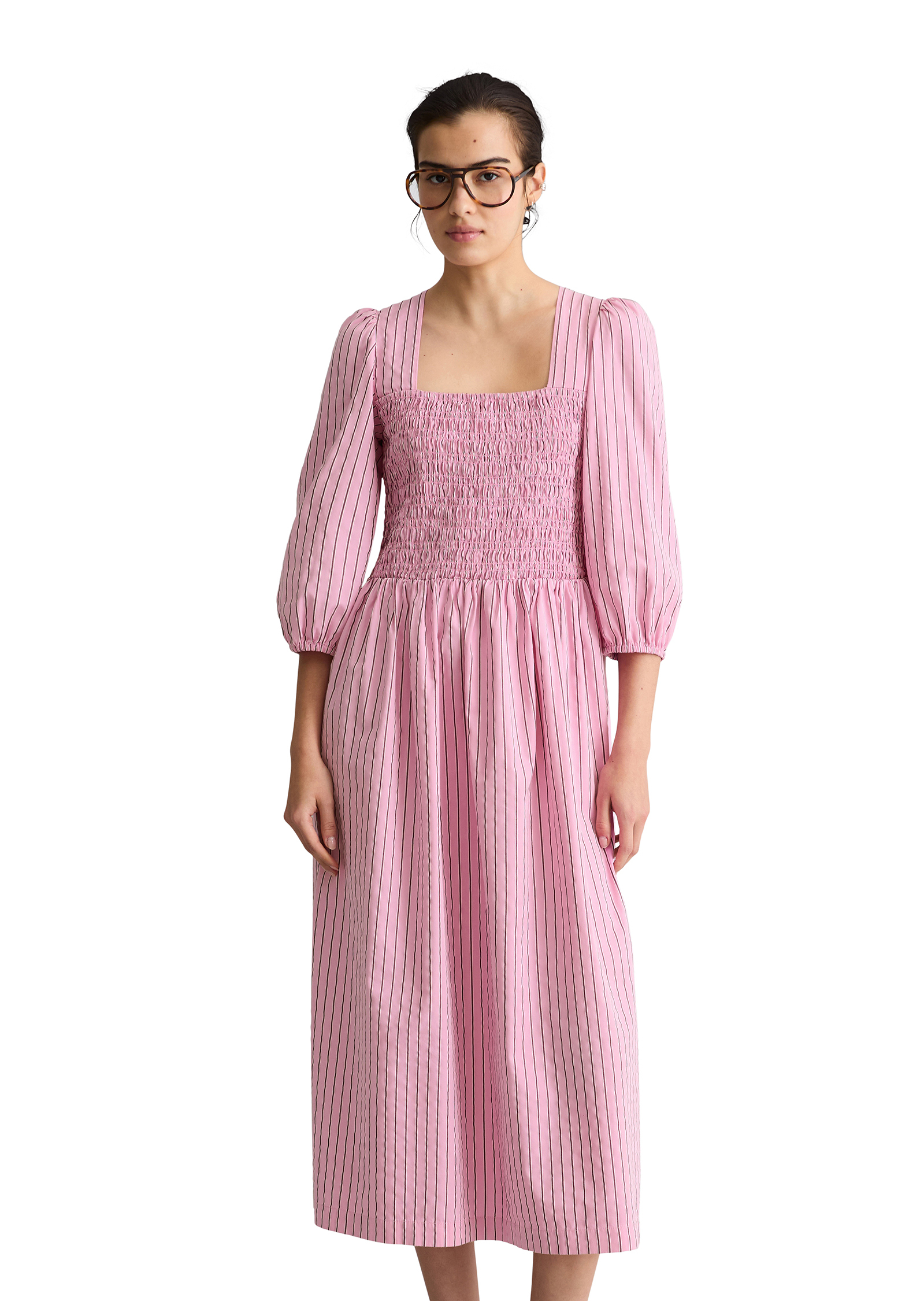 Robe à rayures avec partie supérieure smockée, MARC O’POLO DENIM