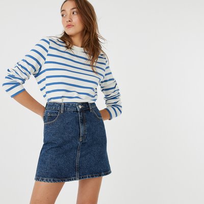 Striped Cotton T-Shirt with Crew Neck and Long Sleeves LA REDOUTE COLLECTIONS