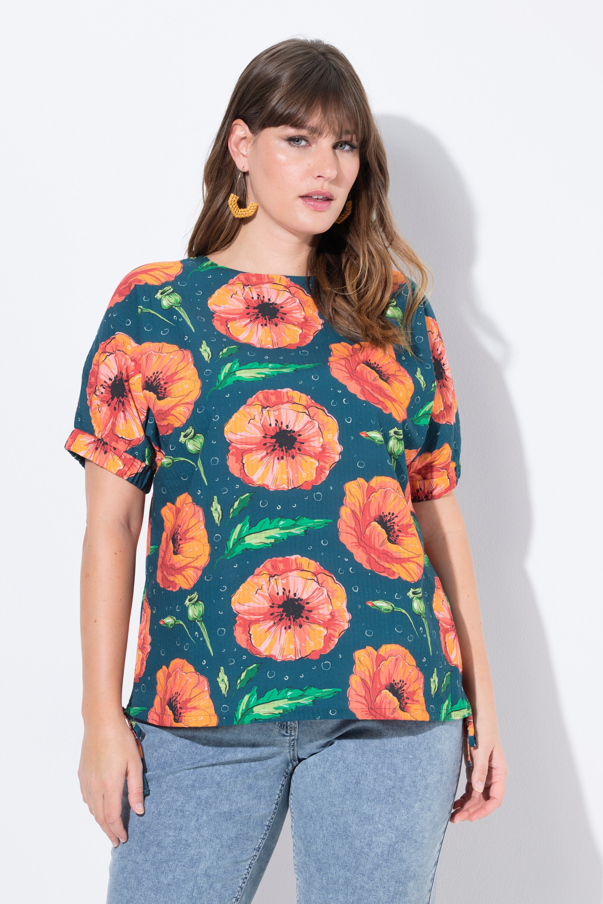 Top blouse, coquelicot, col rond, ULLA POPKEN