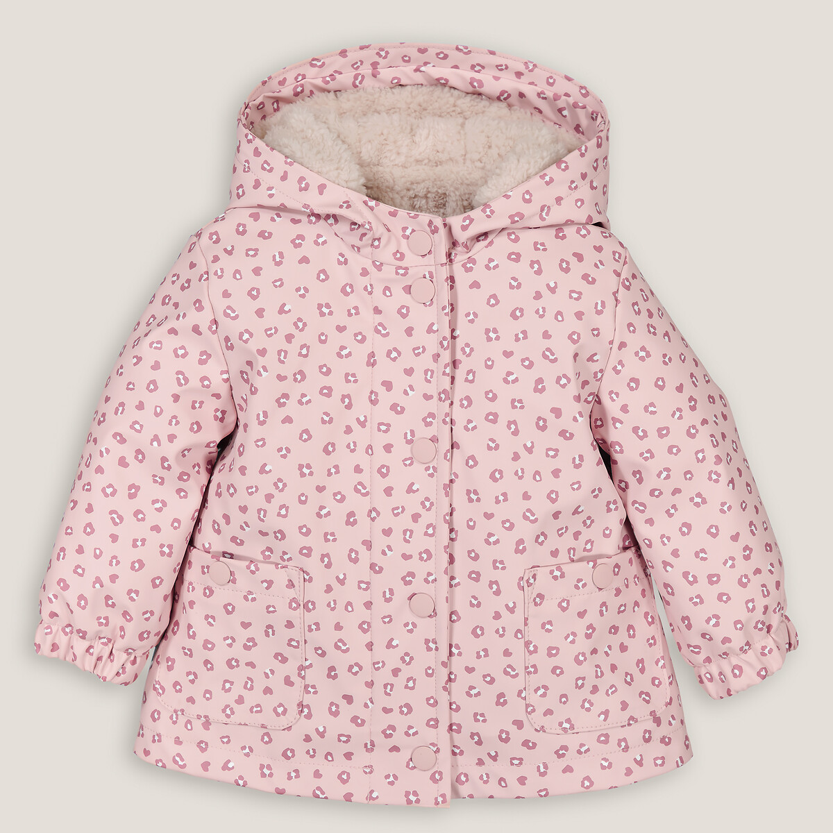 Leopard print parka with faux fur lined hood, pink, La Redoute ...