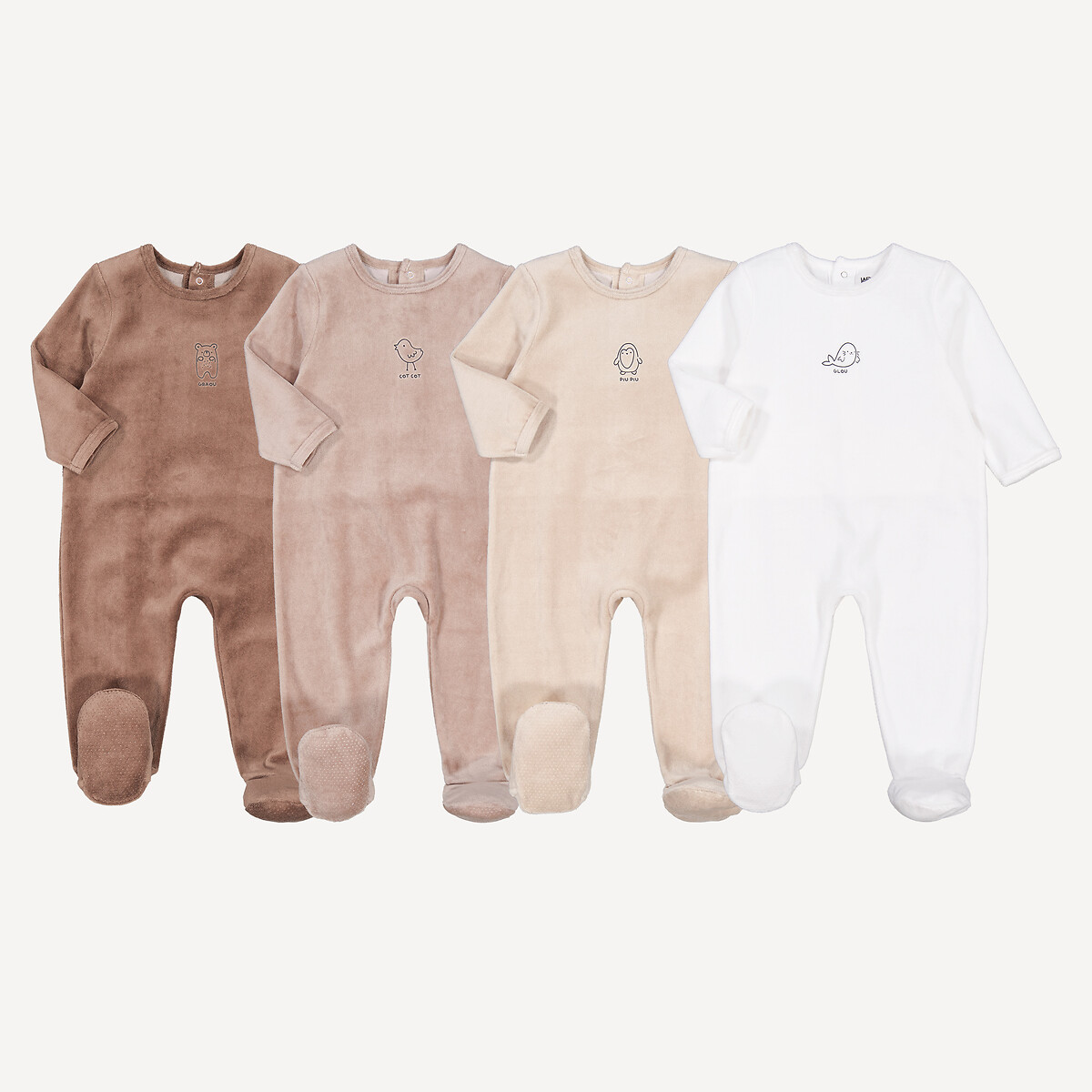 Set van 4 pyjama's in fluweel, dierenprint