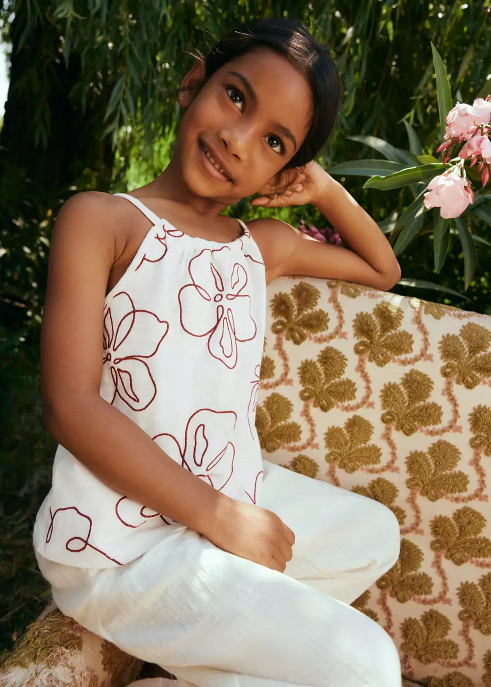T-shirt coton broderie à fleurs, MANGO BABY