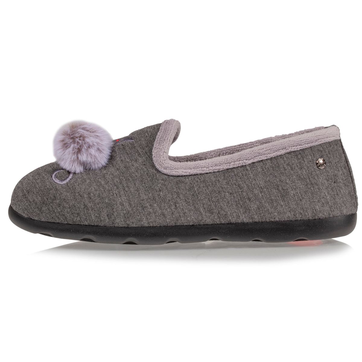 Chaussons mocassins pompom gris Isotoner La Redoute