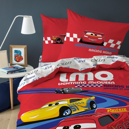 Parure de lit imprimée 100% coton, cars racing rouge Cars