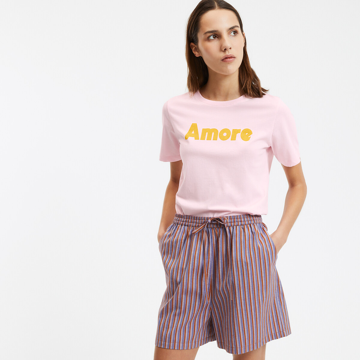 T-shirt met tekst, ronde hals en korte mouwen