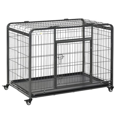 Cage pour chien pliable cage de transport sur roulettes 2 portes verrouillables plateau amovible dim. 109,5L x 71l x 78H cm métal gris noir PAWHUT