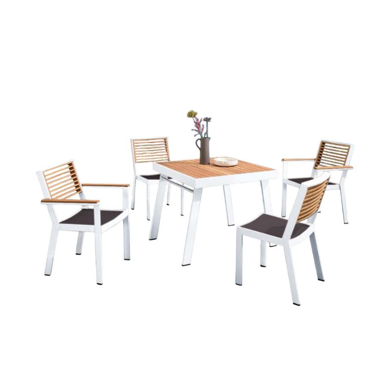 Ensemble repas en aluminium et teck, YORK, AU JARDIN DE CHLOÉ