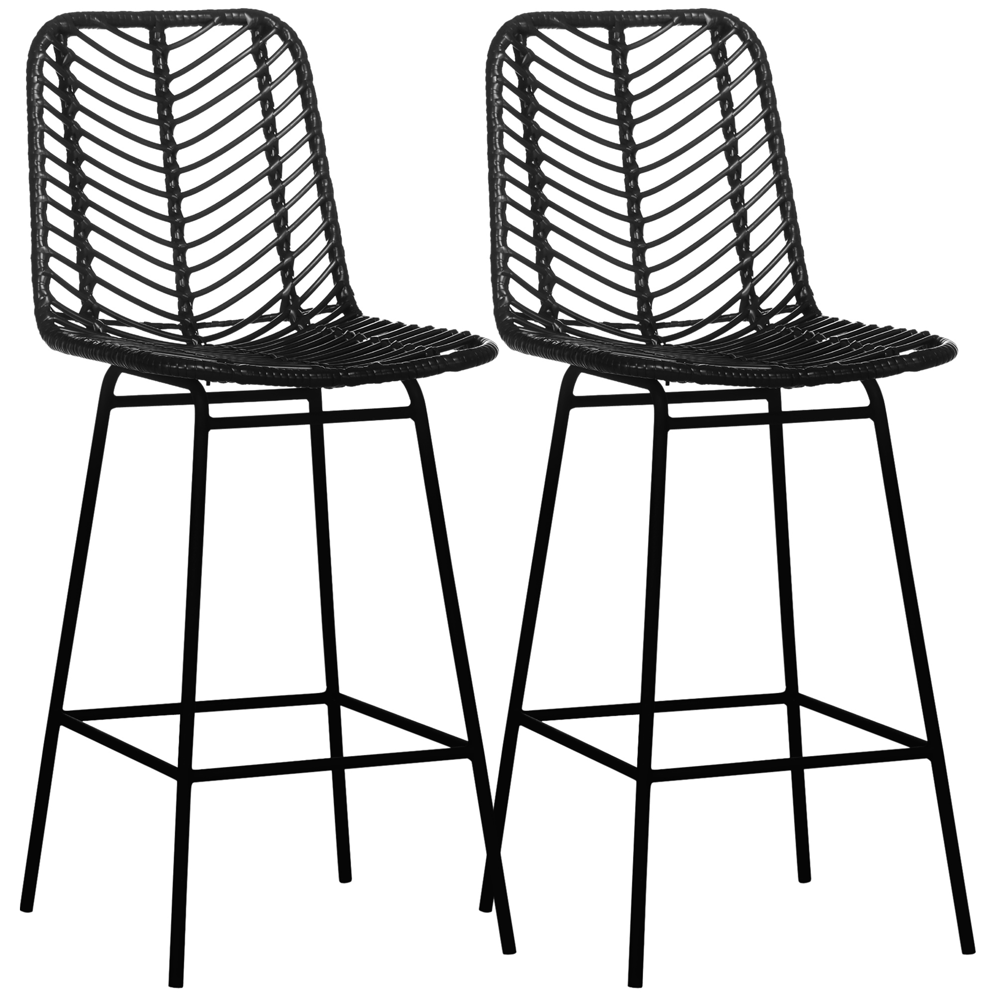 Tabouret de bar Résine tressée rotin PE Noir, HOMCOM
