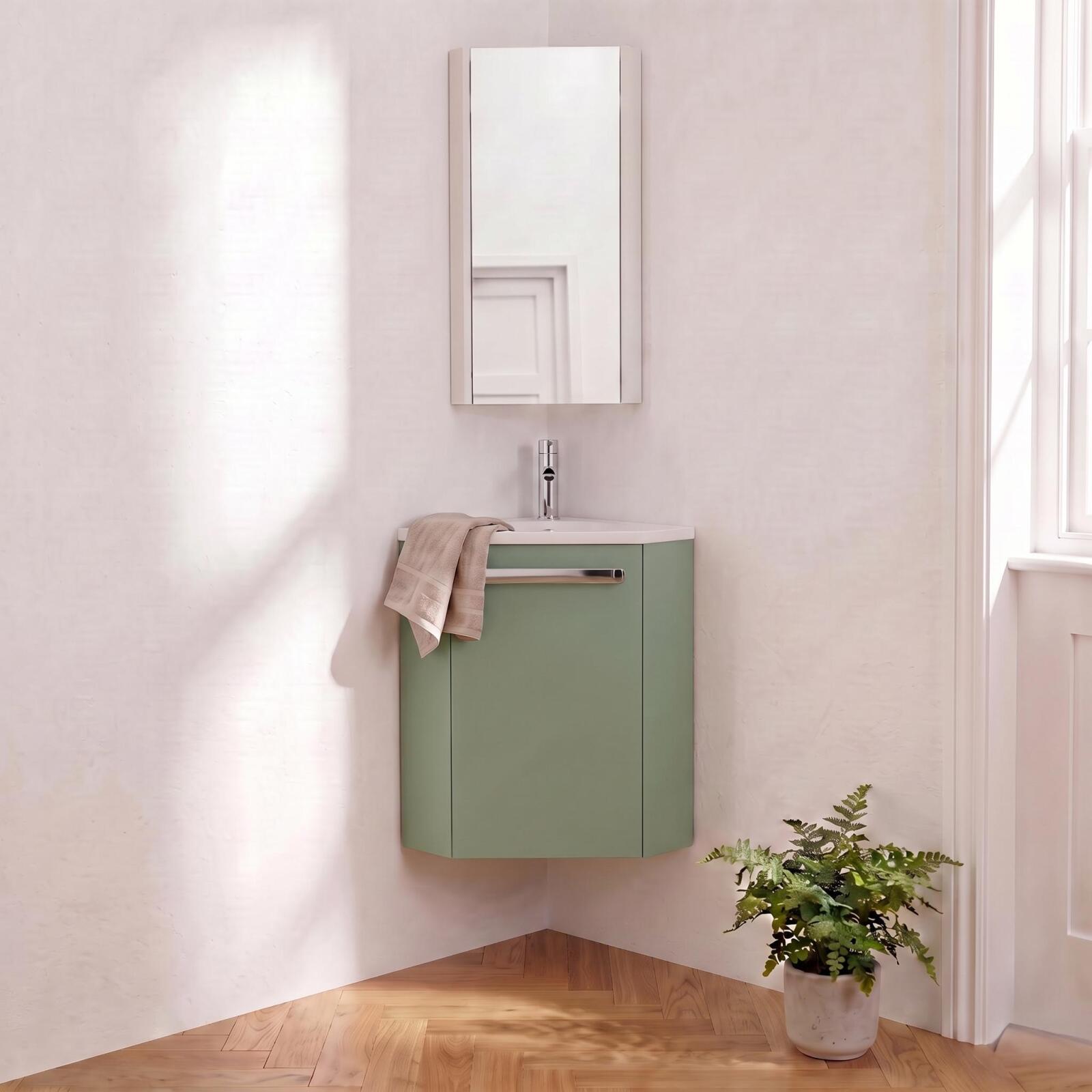 Ensemble lave-mains angle suspendu avec robinet et armoire d'angle SKINO, MOB IN