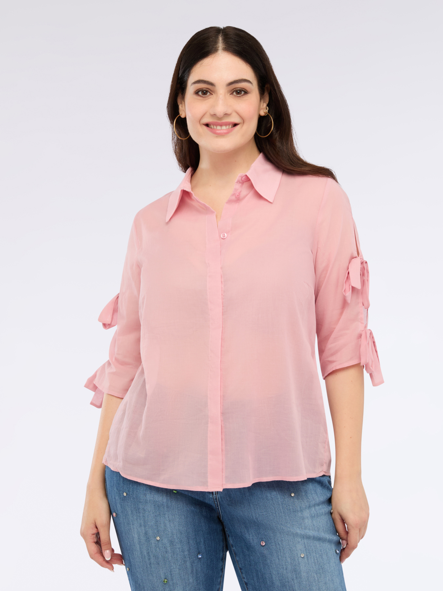 Chemise en coton avec des nœuds sur les manches, FIORELLA RUBINO