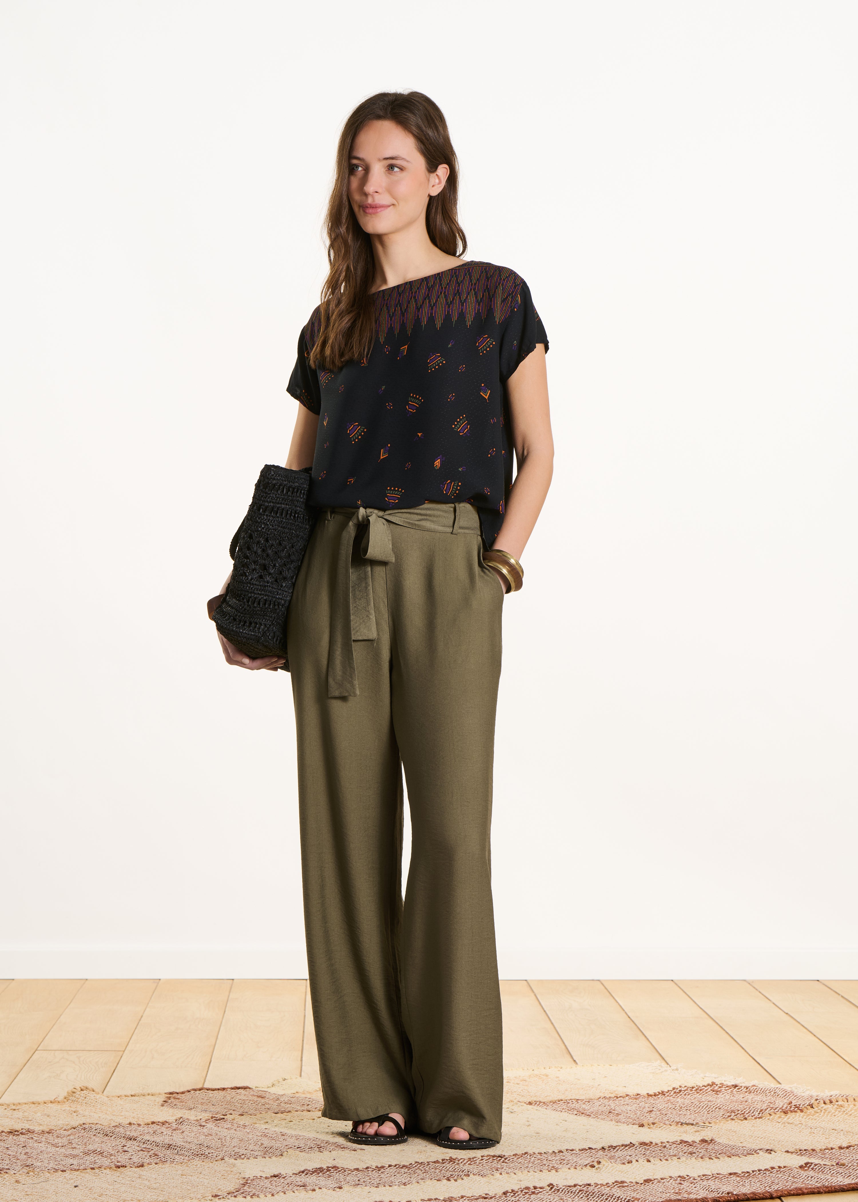 Pantalon droit fluide ceinturé, LA FEE MARABOUTEE