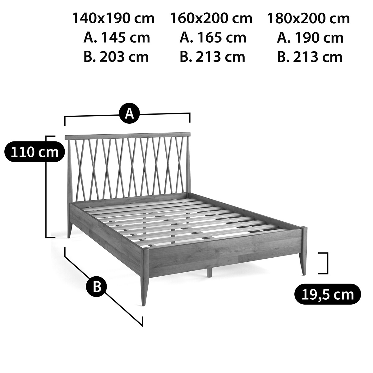 Quilda Soild Oak Bed Wood La Redoute, What Is The Standard Size Of Double Bed In India