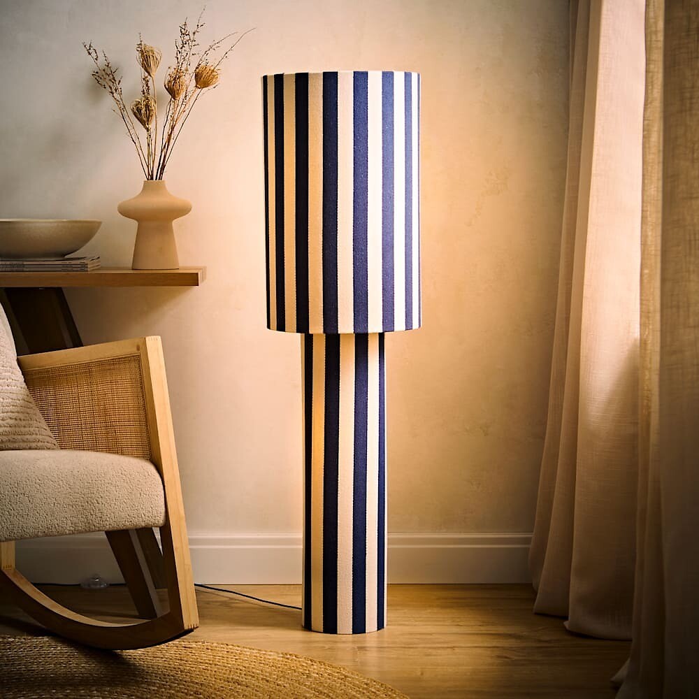 Flossy Stripe Linen Midi Floor Lamp, SO'HOME