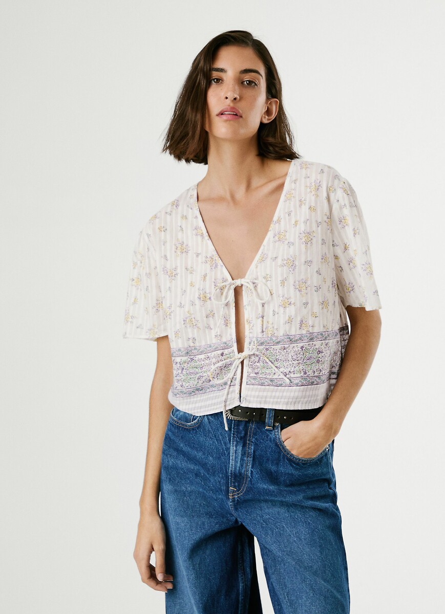 Short Sleeve Tie Blouse, PEPE JEANS