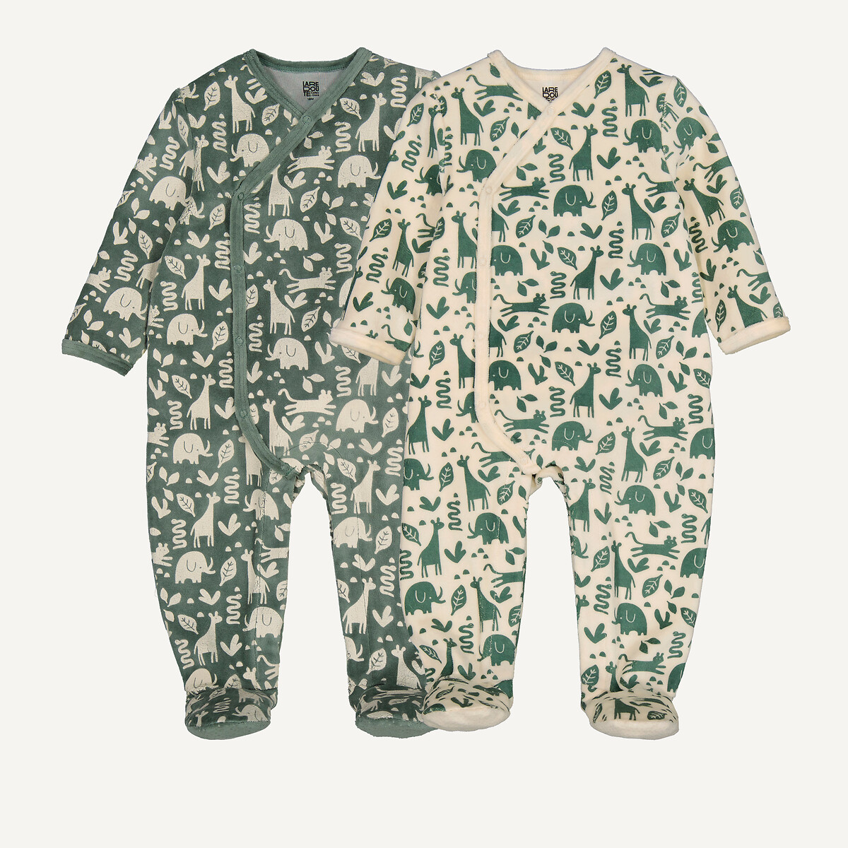 Lot 2 pyjamas 1 pièce en velours, motif animalier