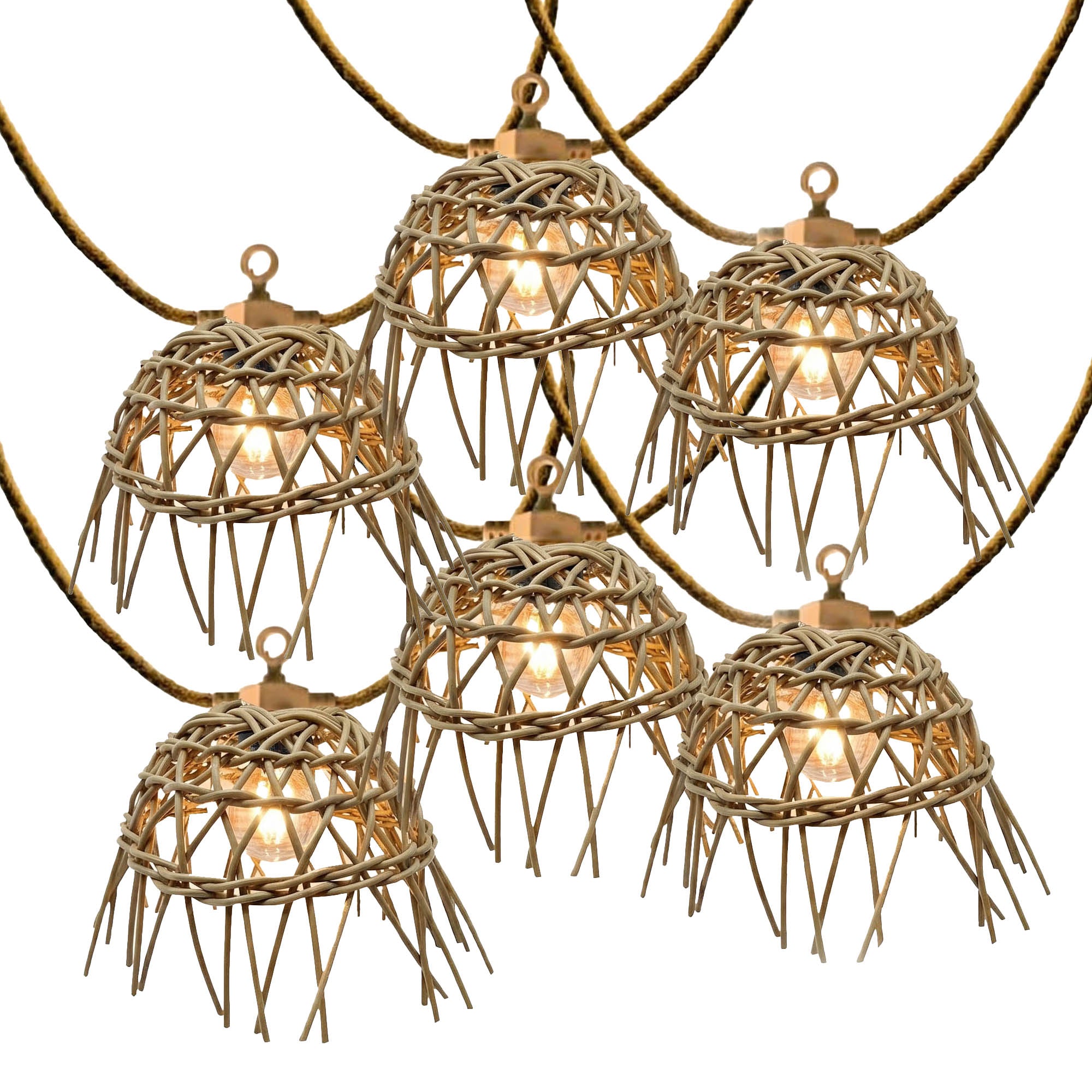 Guirlande lumineuse solaire et sur secteur raccordable en corde 20 ampoules transparentes LED blanc chaud dimmable MINI HAWAI LIGHT HYBRID 13m, LUMISKY