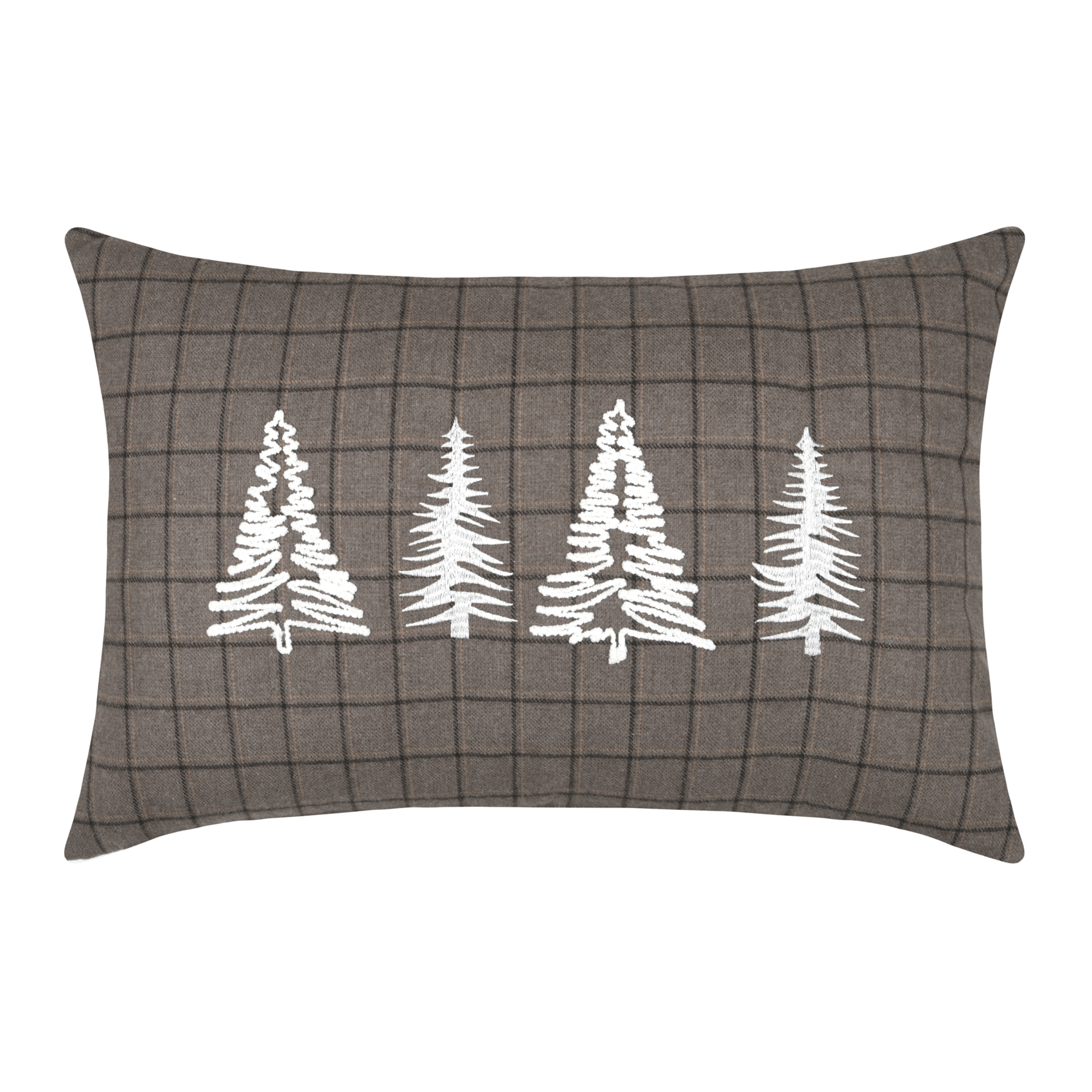 Coussin rectangulaire à carreaux et sapins brodés, LOVELY CASA