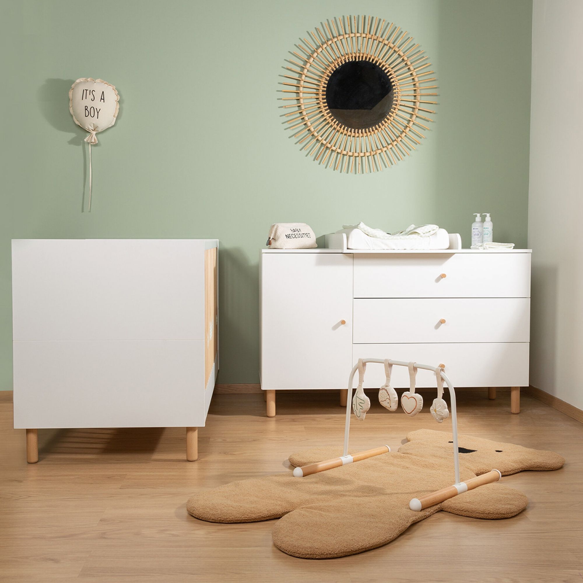 Chambre bébé duo lit 70x140cm + Commode à langer wonder white, CHILDHOME