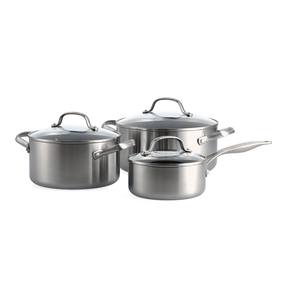 Casserole 16 cm et Faitout 20/24cm inox triply revêtement céramique - Geneva, GREENPAN