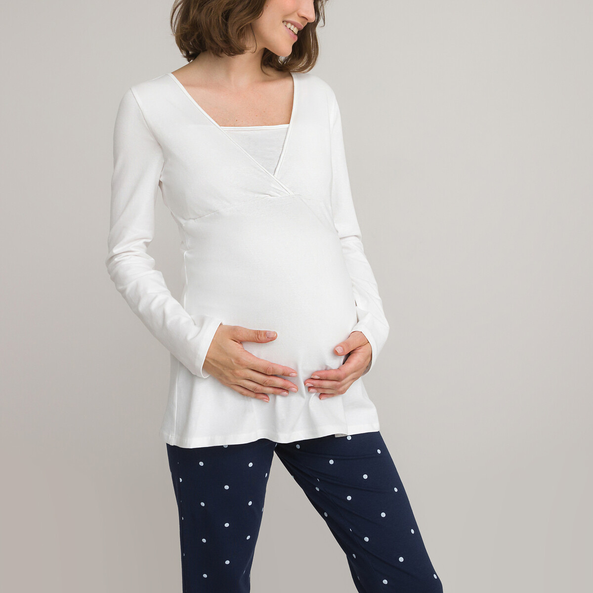 Pyjama grossesse et allaitement à pois – Bleu marine