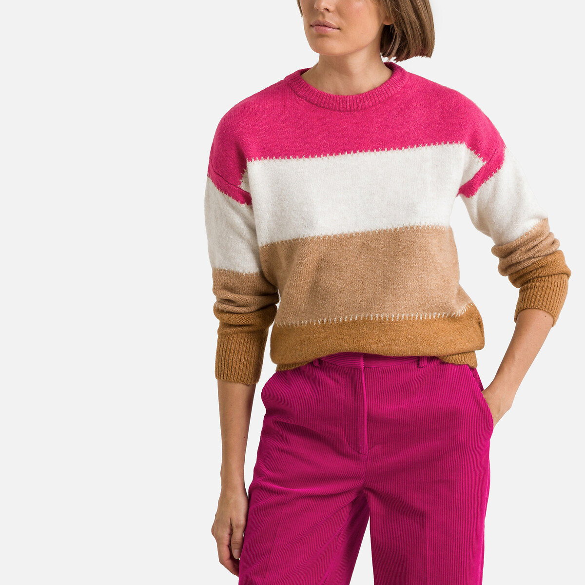 Striped chunky knit jumper, pink/beige, Naf Naf | La Redoute