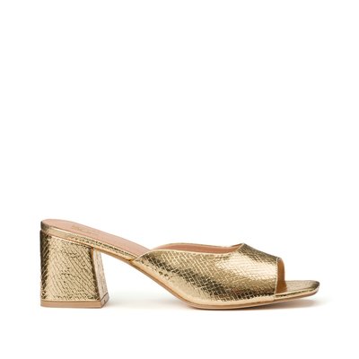 Metallic Snake Print Mules with Heel LA REDOUTE COLLECTIONS PLUS
