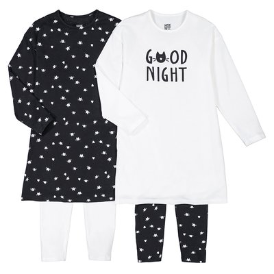 2er-Pack Pyjamas mit Nachthemd-Oberteilen, Katzenmotive LA REDOUTE COLLECTIONS